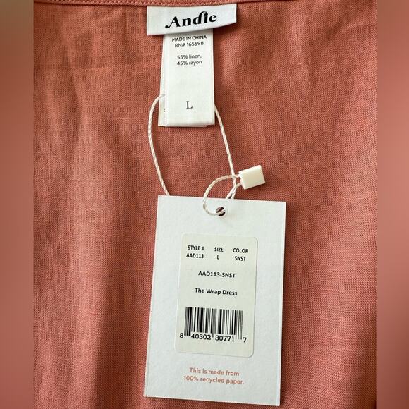 NWT Andie Swim The Cacela Wrap Dress Linen Blend Sunset Pink Size Large - Picture 7 of 9